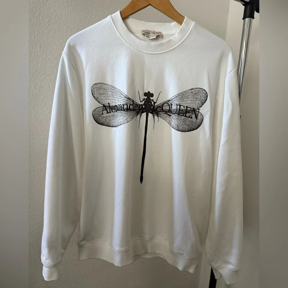 Alexander McQueen Dragonfly Graphic Sweatshirt White Designer Logo Size XL